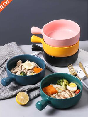 Ceramic fruit salad bowl handle baking oven baked rice bowl