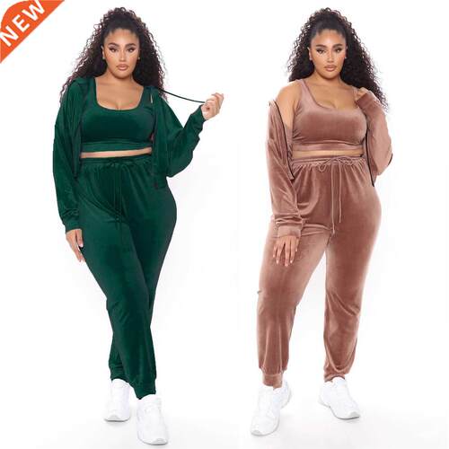 45XL large size fall velvet women's 3 piece set大码秋冬套装