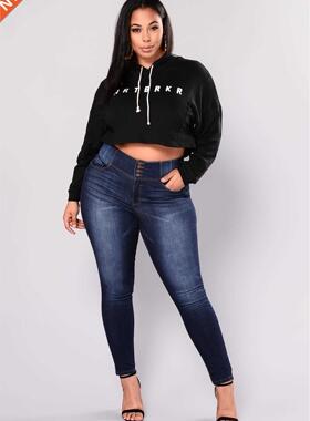 2021 Fashion elastic plus size women jeans ladies pants 女裤