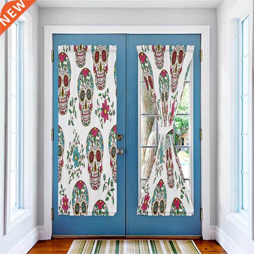 Skull Pattern Texture Flowers Door Curtain Kitchen Bedroom