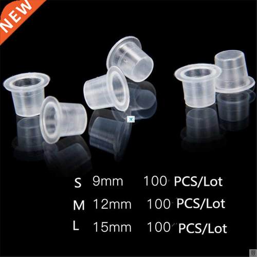 100Pcs Plastic Microblading Tattoo Ink Cup Cap Pigment Clear