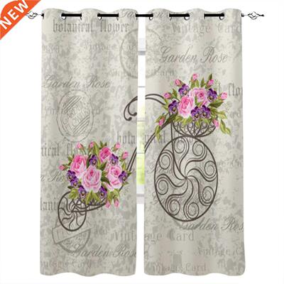 Old Bicycle with Flowers Window Curtains for Living Room