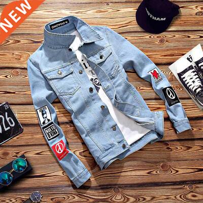 Jacket Chaqueta Hombre Solid Casual Slim Mens Denim Jacket B