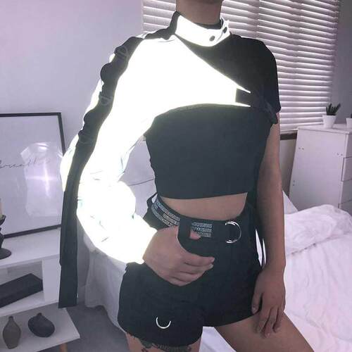 Cool Ladies Reflective Patchwork Ribbons Pullover Women One
