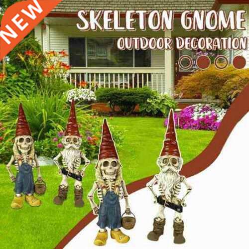 Halloween Gnome Skeleton Resin Statue Skeleton with Red