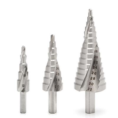 3Pcs/set HSS 4241 Spiral Flute Step Drill Bit Set Core Cone