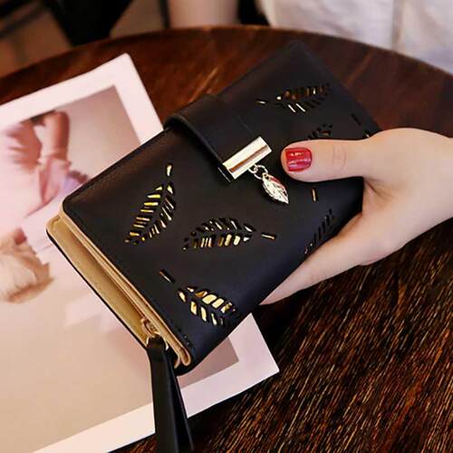 Women Wallet PU Leather Purse Female Long Wallet Gold Hollow