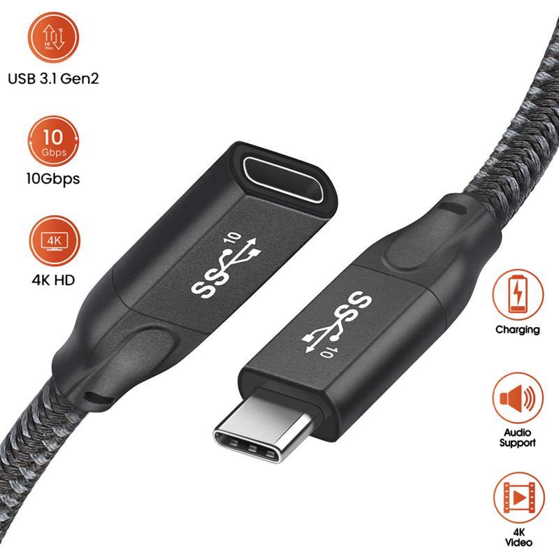USB Type C Extension Cable 4K @60Hz 10Gbps USB C Gen 2 Male