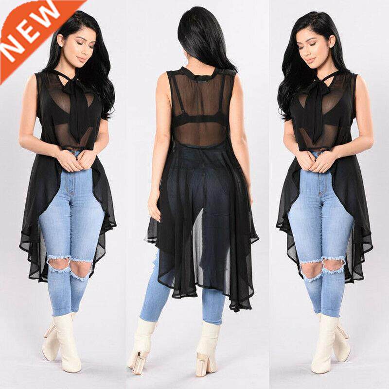 women sexy transparent fluoroscopy sleeveless loose blouse c