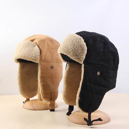 New Fleece Bomber Hat Winter 2022 Autumn Warm Wool Fur Russi
