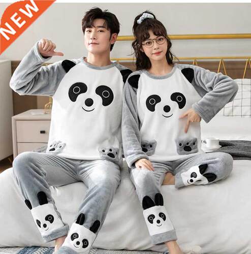 2021 Winter Long Sleeve Couple Thick Warm Flannel Pajama Set