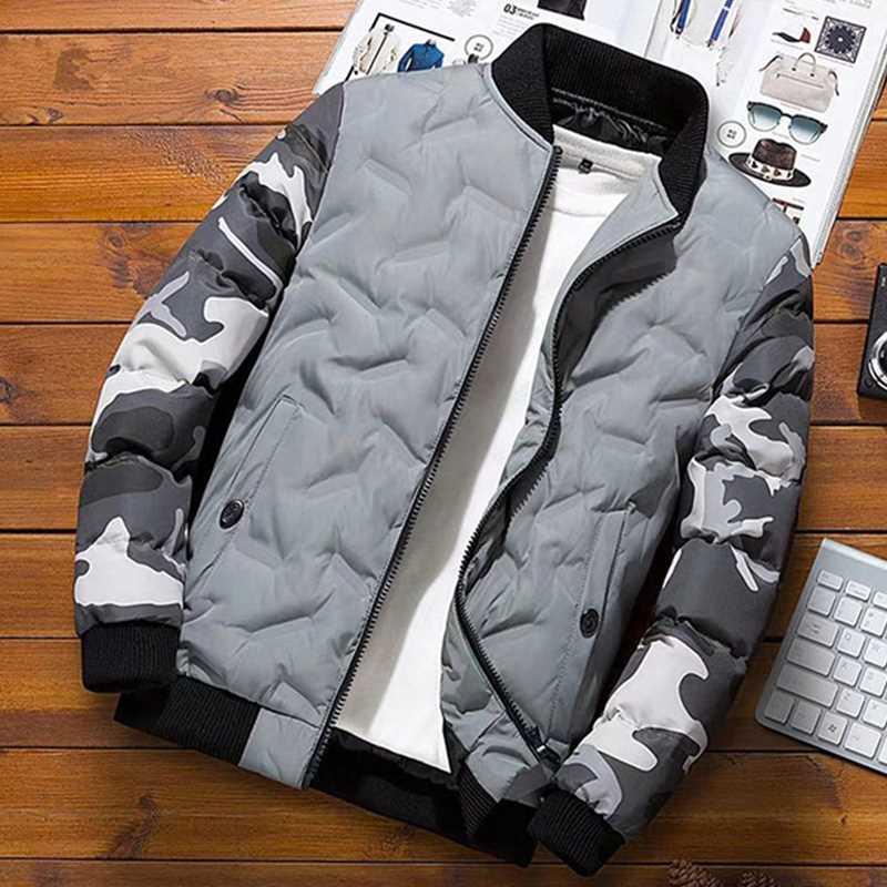 Men Winter Baseball Jacket Camouflage Patchwork Cotton Coats