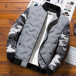 Men Winter Baseball Jacket Camouflage Patchwork Cotton Coats