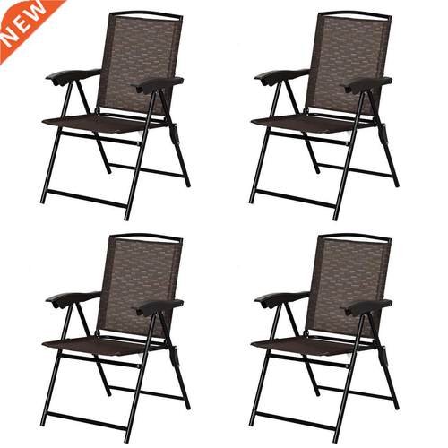 Costway 4PCS Folding Sling Chairs Steel Armrest Patio