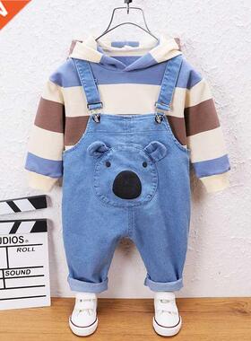 2021 new boy's autumn suit, long-sleeved hooded overalls, fe