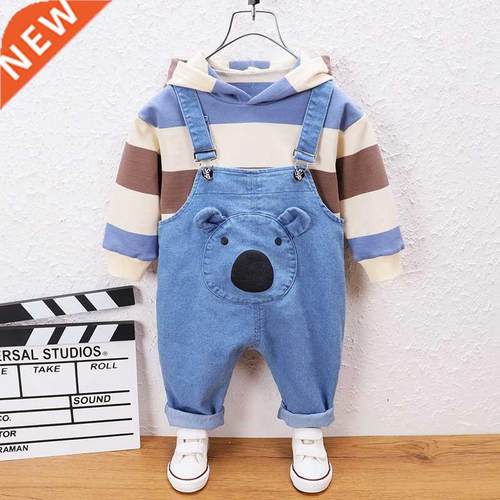 2021 new boy's autumn suit, long-sleeved hooded overalls, fe