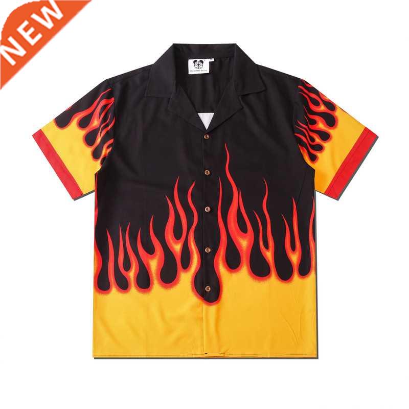 Men's Clothing 2022 Fashion Vintage Flame Print Maglia Short
