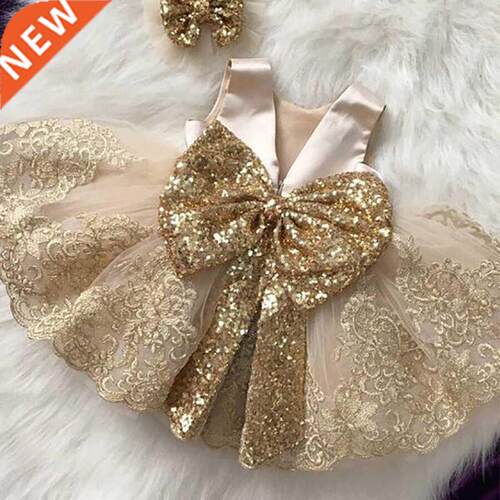 2022 Summer Sequin Big Bow Baby Girl Dress 1st Birthday Part