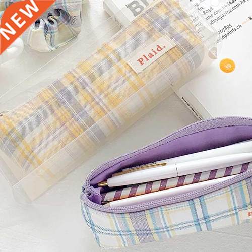 Plaid Pencil Bag Pen Case Fabric Made Basic Color Check Sto