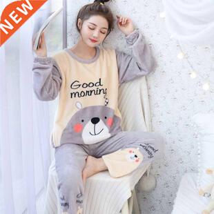 New 2022 Autumn Winter Warm Flannel Women Pyjamas Sets Thick