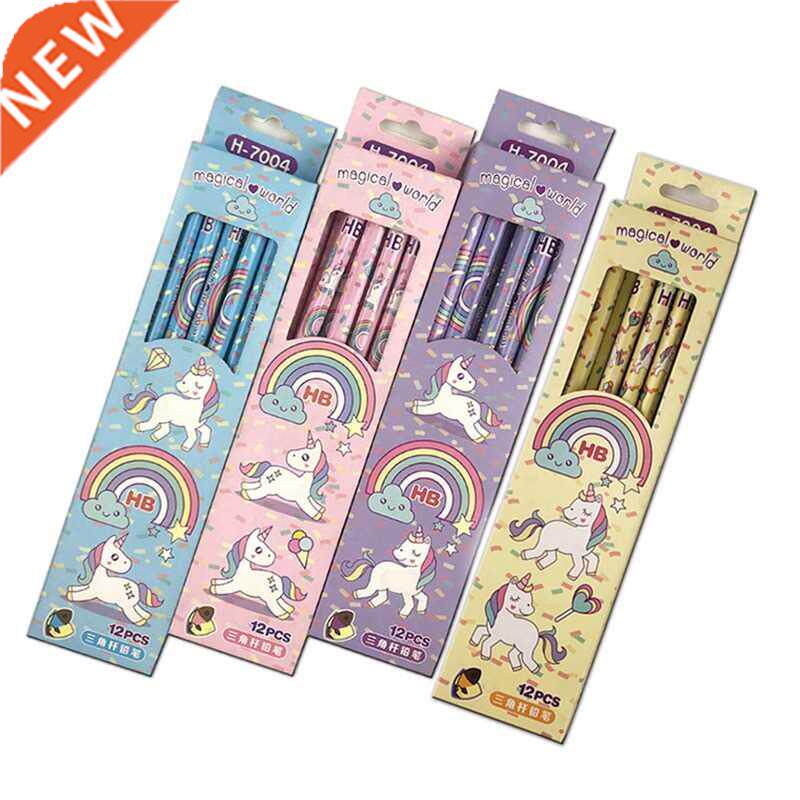 12 pcs/1 lot Kawaii Rainbow unicorn Pencils School Office S