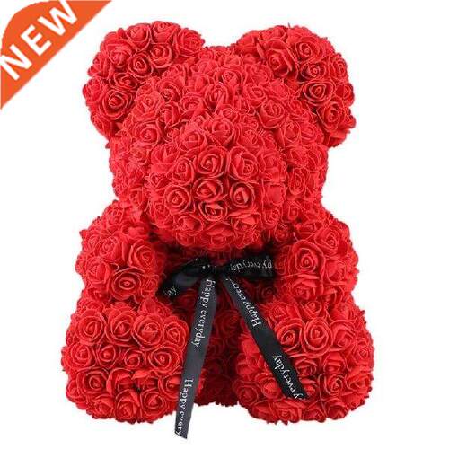 24cm Romantic PE Artificial Rose Flowers Love Bear Dolls