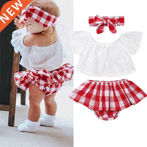 Cute Newborn Baby Girl Summer Clothes 3pcs Off Shoulder ops+