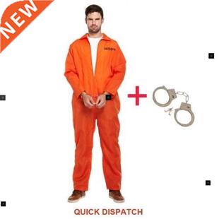Mens Halloween Orange Jumpsuit Convict prisoner Costume Cos