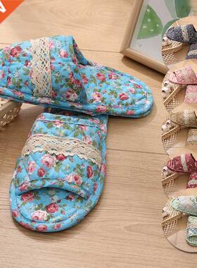 Women Indoor Cotton Slippers Vintage Couple Floral Bedroom C