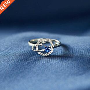 925 Sterling Silver Ring Blue Star Zircon Rings for Women Lu