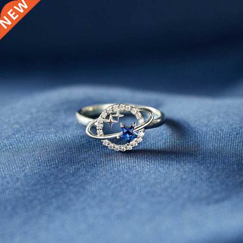 925 Sterling Silver Ring Blue Star Zircon Rings for Women Lu