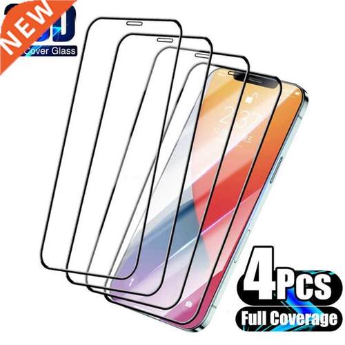 4PCS Full Cover Protective Glass for iPhone 13 12 11 Pro Max