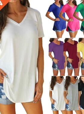 S-5XL大码女士短袖V领T恤Plus-size women's v-neck t-shirts2021
