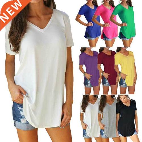 S-5XL大码女士短袖V领T恤Plus-size women's v-neck t-shirts2021