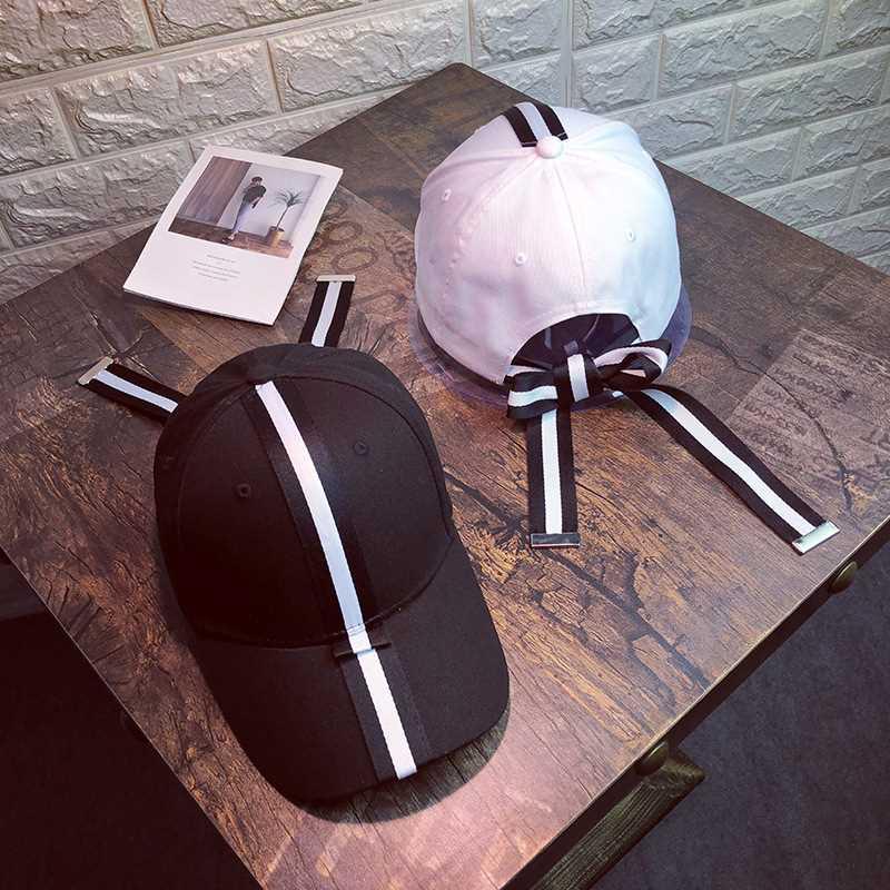 Women Patchwork Color Striped Baseball Cap Ladies Bow-knot F