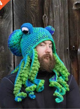 Octopus Beard Hand Weave Knit Wool Hats Men Christmas Cospla