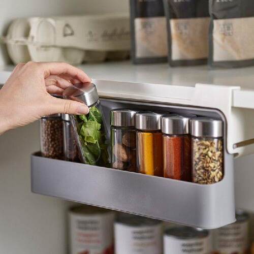 Under-Shelf Spice Bottle Storage Rack Home Kitchen