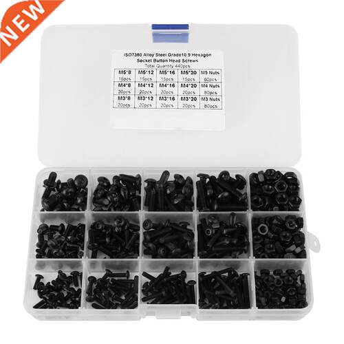 440pcs Alloy Steel M3 M4 M5 Hex Socket Button Head Screw Nut