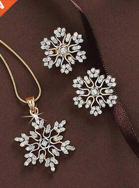 3 Pcs/set Snowflake Necklace Earrings Christmas Luxury Jewel