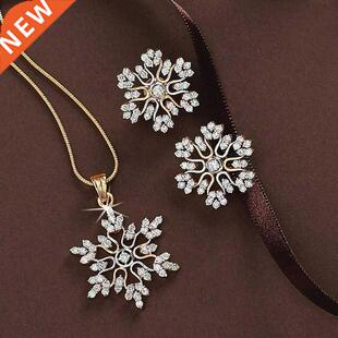 3 Pcs/set Snowflake Necklace Earrings Christmas Luxury Jewel