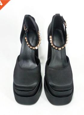 brand designer pumps luxury satin cloth crystal buckle sprin