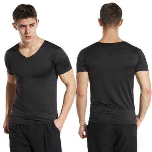 Summer Mens Casual V Neck T Shirt Ice Silk Seamless Slim Fit