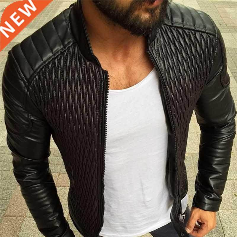 Fashion men leather jacket Spring autumn Casual PU coat mens图片