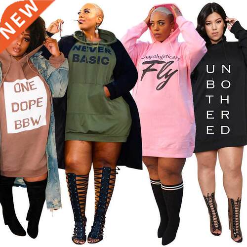 XL-5XL ladies' monogrammed hoodie dresses大码女士卫衣连衣裙