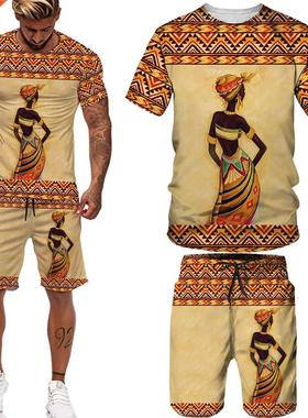 Man Summer Short Sleeve Africa Print Tees/Shorts/Suits Folk-
