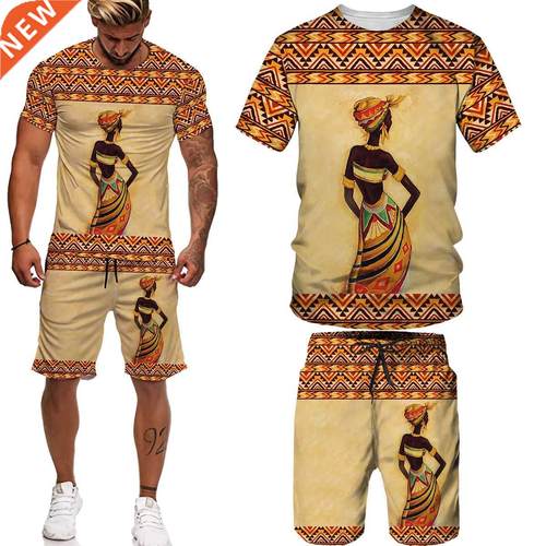 Man Summer Short Sleeve Africa Print Tees/Shorts/Suits Folk-