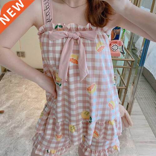 Summer Women Pajamas Set Shortless Sling Korean Sexy Summer