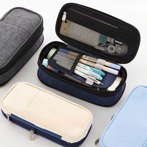 Canvas Large Capacity Pencil Case Splicing Color Pencilcase