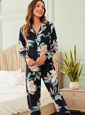 Cotton Long-sleeved Long Trousers Women Pjms Set for Spri