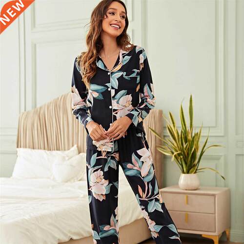 Cotton Long-sleeved Long Trousers Women Pjms Set for Spri